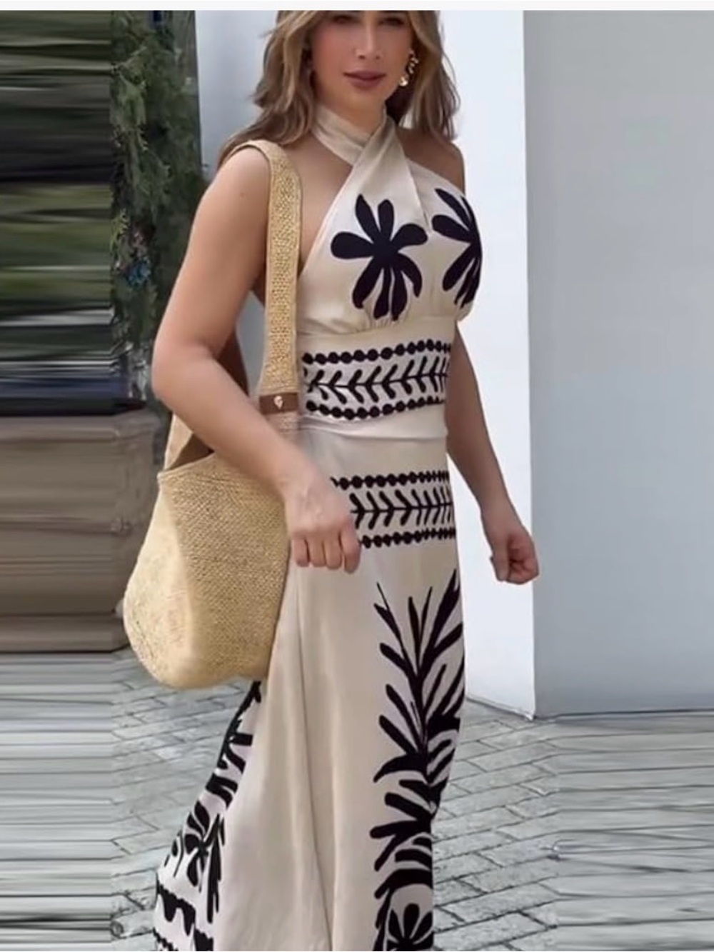 NWT Women’s Beach Vacation Botanical Print Slim Maxi Skirt with Halter Top